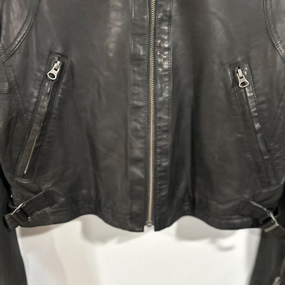 True Religion 100% Lamb Skin Black Moto Leather Jacket Women’s Size Large - Picture 3 of 8